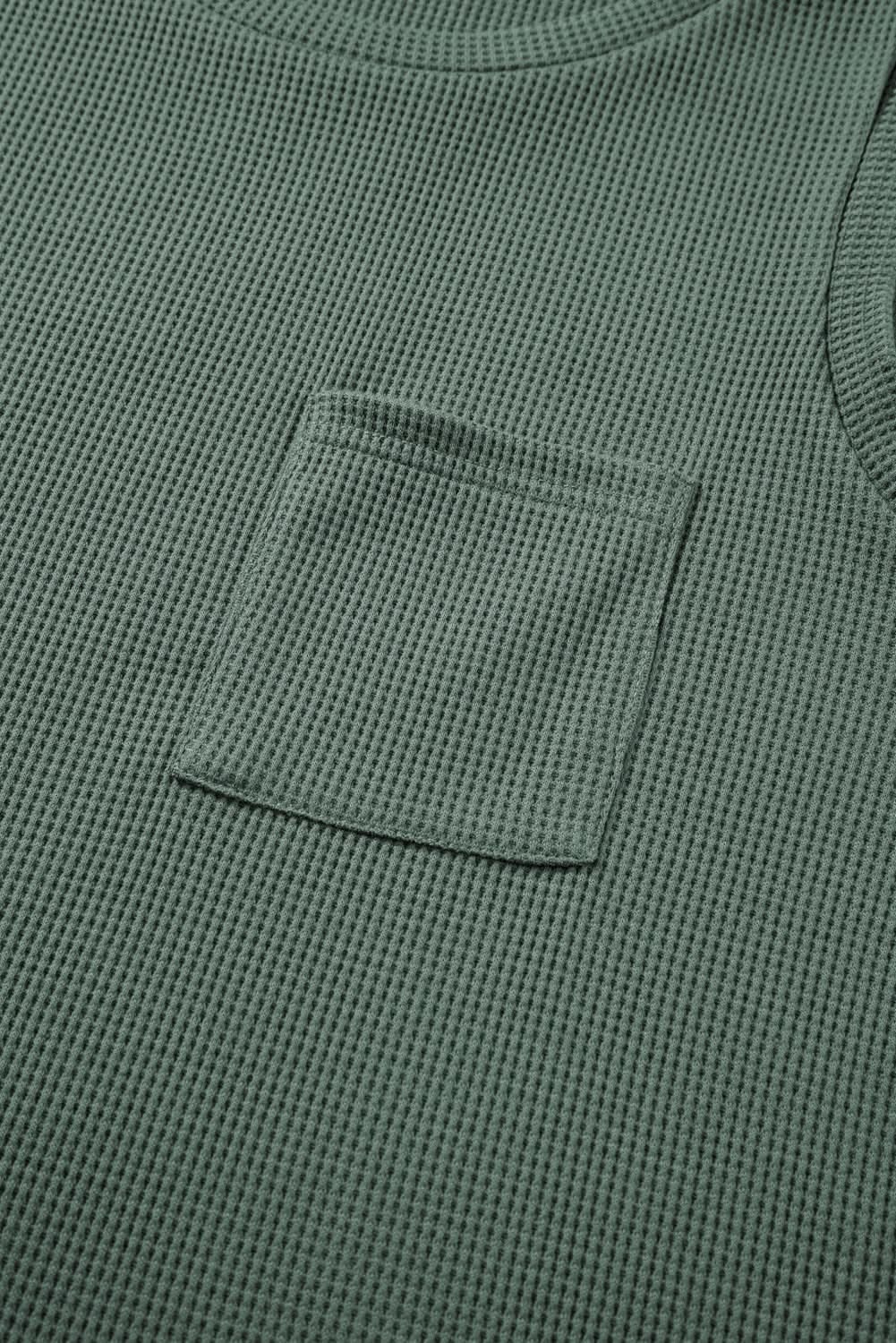 Mist Green Waffle Knit Patched Pocket Tank and Drawstring Shorts Set - Love Salve